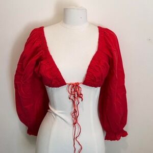 Red Ruched Tie-Front Crop Top ❤️✨